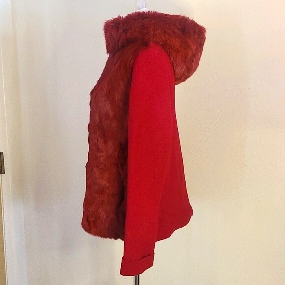 Hilary Radley Red Wool Mix Zip Up Hooded Coat Size L - Picture 2 of 15